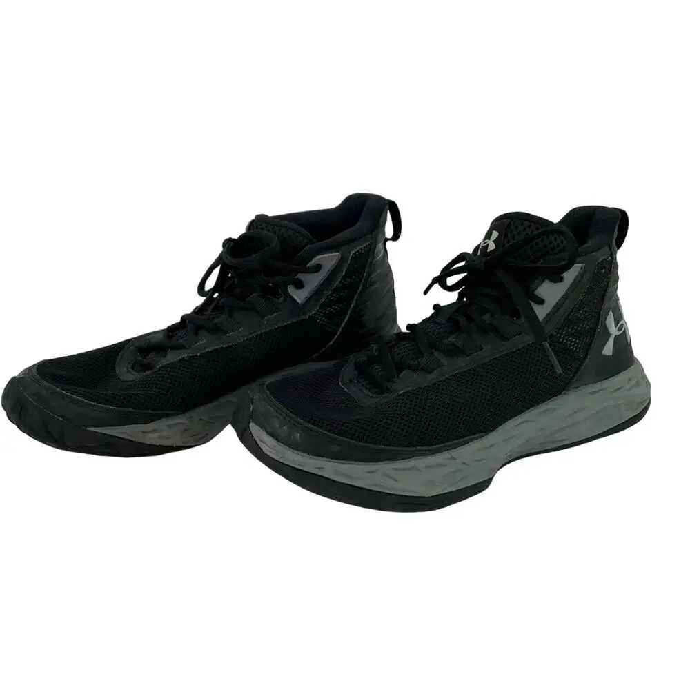 Under Armour‎ High Top Sneaker Black Grey Youth 5 Lace Up Basketball Shoe